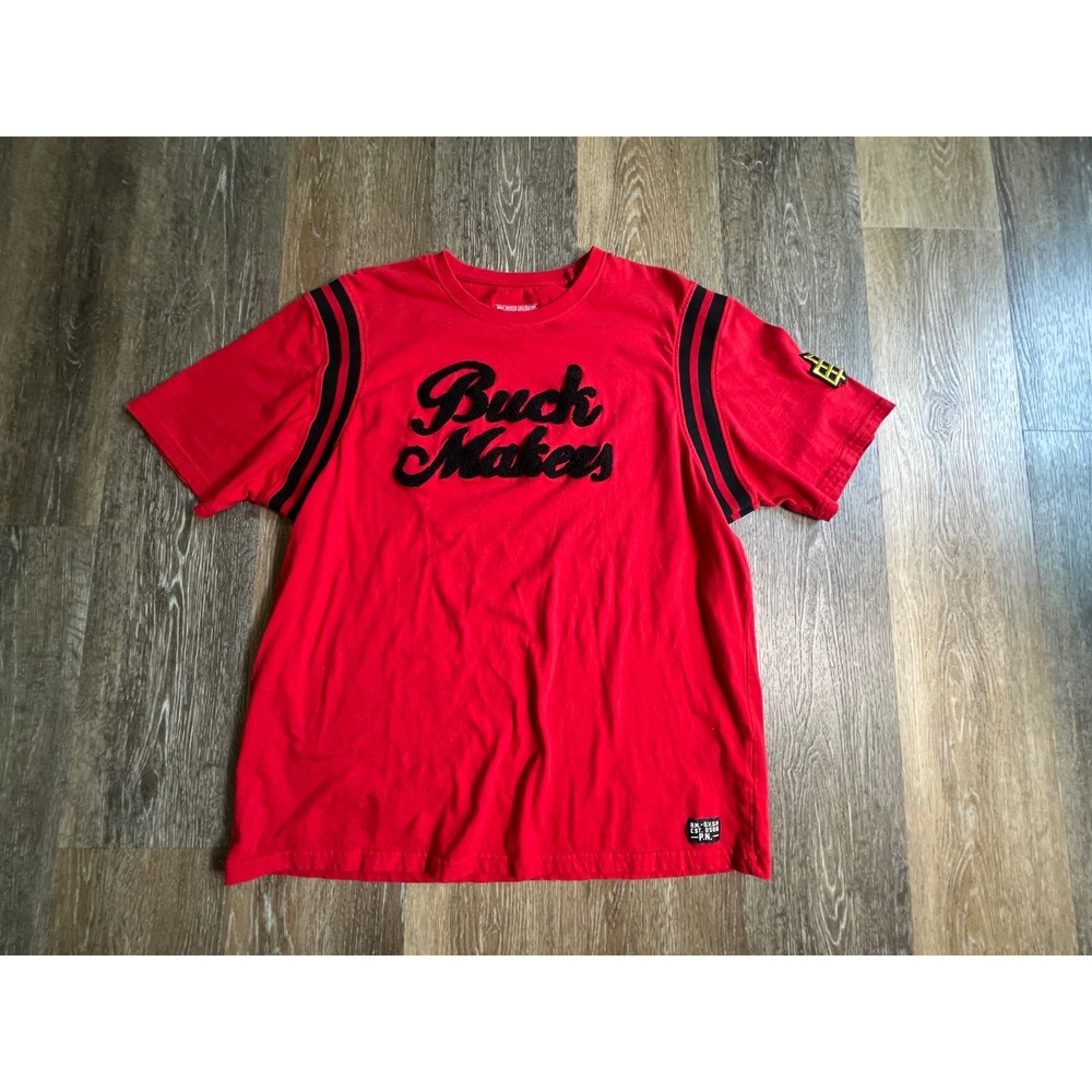 Parish Nation T-Shirt Mens XL‎ Red Buck Makers Chenille Graphic Varsity Stripe